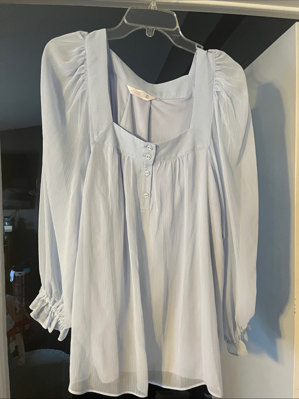 LC Lauren Conrad Pale Blue Square-Neck Button Blouse